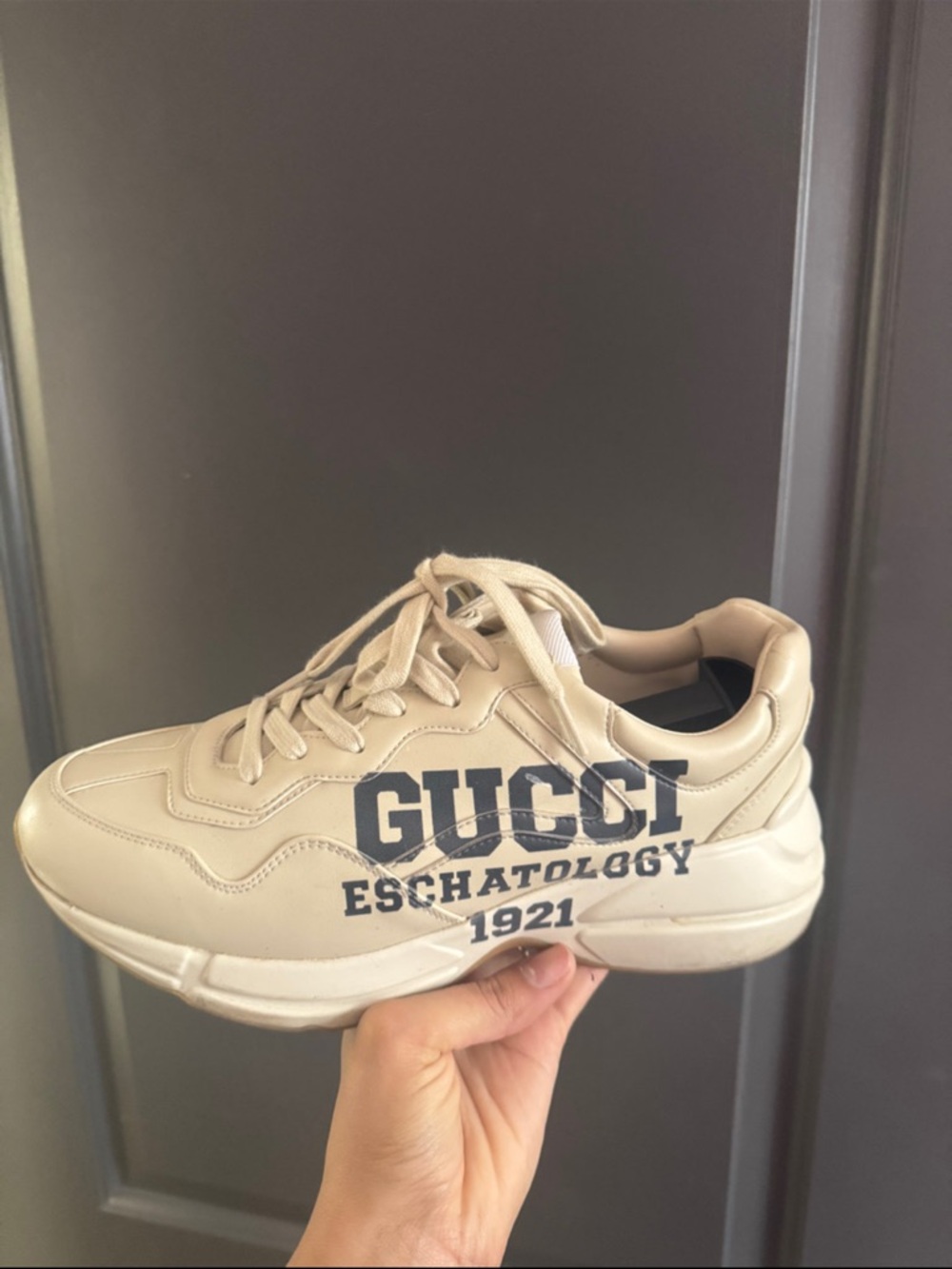 Gucci Leather Beige Women’s Rhyton Logo Sneaker